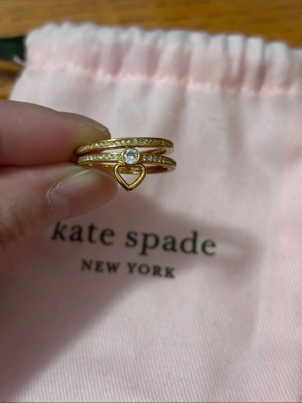 kate spade Gold Crystal Heart Stackable Ring